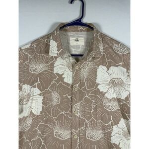 Folk Clothing Shirt Mens Medium Floral Hawaiian Camp Woven Cotton Linen Blend